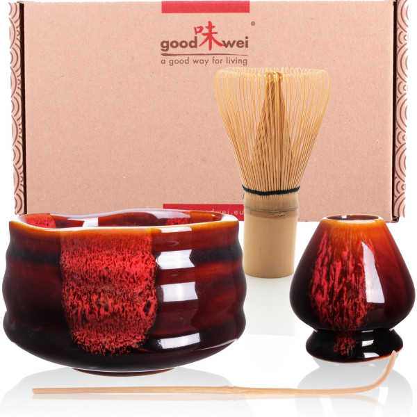 Kuro Black Goodwei Set di Matcha Completo Tazza Cerimoniale con frusta e cucchiaio di bambù Tè Matcha Biologico Giapponese incl 