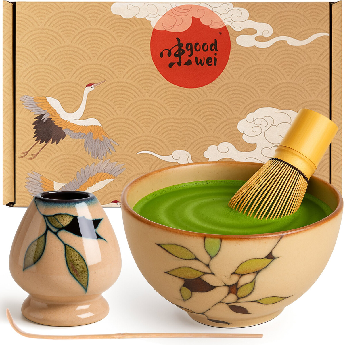 Matcha Set "Bamboo" Chawan-kom, 80-pins klopper, h