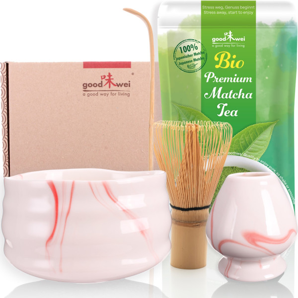 Matcha Tea Set "Pink Marmor", incl. 30g Organic Matcha