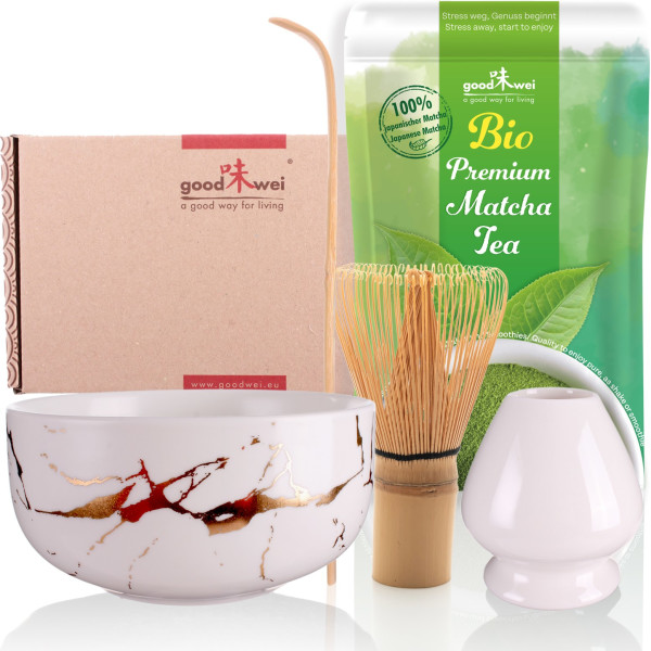 Matcha Tea Set "White Marmor", incl. 30g Organic Matcha
