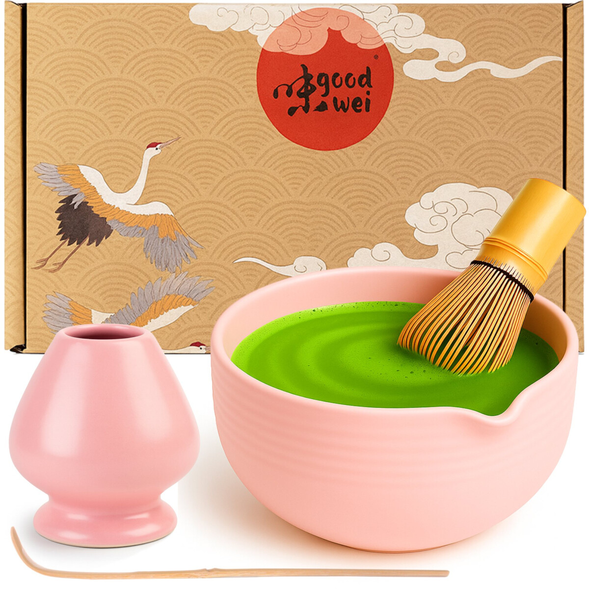 Matcha Latte Set "Camellia Pink" schenkschaal, 80-