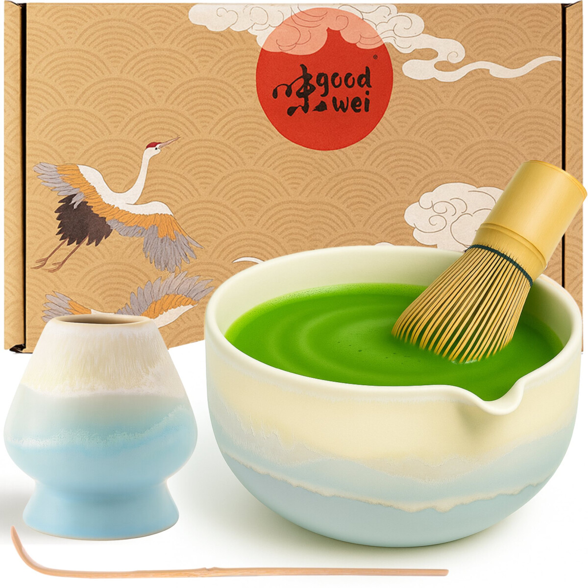 Set Matcha Latte "Fuji Blue" con ciotola con beccu