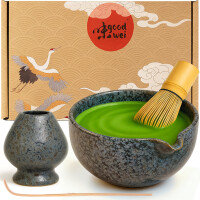 Matcha Latte Set 4-tlg. "Shado" Ausgießerschale, 80er Matchabesen, Halter & Löffel