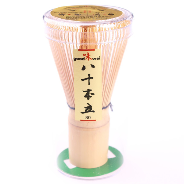 Batidor de matcha japonés "Chasen" de bambú blanco, 80 cerdas