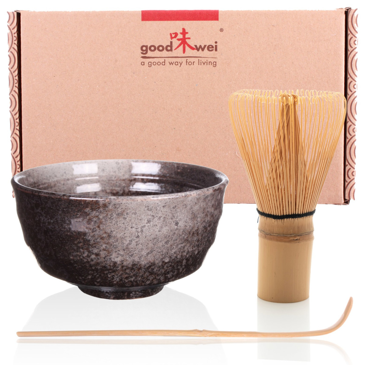 Bianco Due Tazze Goodwei Set di Tè Matcha Giapponese frullino e cucchiaio di bambù 