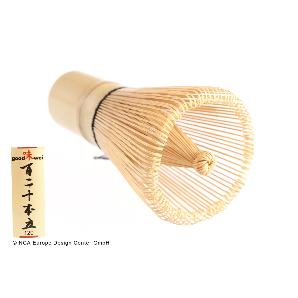Batidor de matcha japonés Chasen de bambú blanco, 120 cerdas, 16