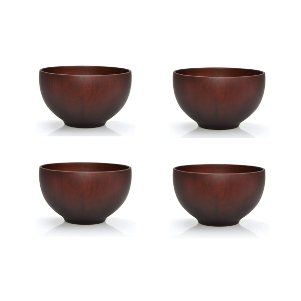 Ensemble de 4 bols à manger et à riz japonais en bois de châtaignier, 12 cm (brun noir)