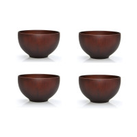 Ensemble de 4 bols à manger et à riz japonais en bois de châtaignier, 12 cm (brun noir)