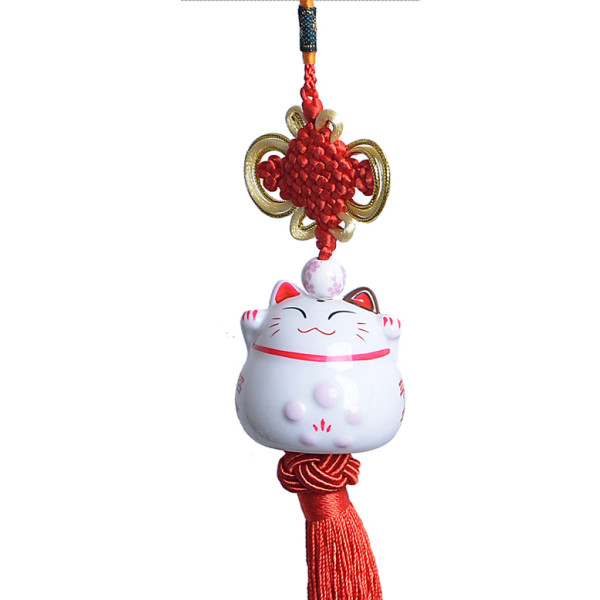 Maneki Neko Lucky Cat Hanging Pendant Porcelain (Red)
