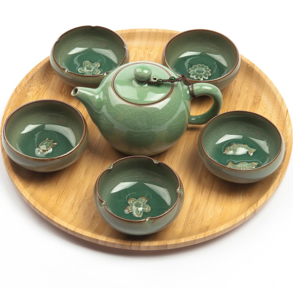 Service à thé chinois Gongfu Cha "Charms" en céladon, 6 pièces