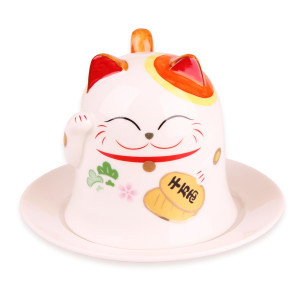Tazza e Piattino Design del Gatto Giapponese Maneki -...