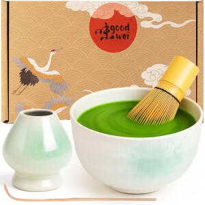 Matcha Set "Shiro" Chawan-kom, 80-pins klopper, houder & lepel