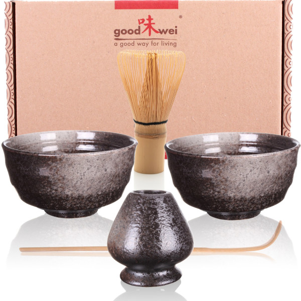 Magnolia Goodwei Set di Matcha Completo Tè Matcha Biologico Giapponese incl Tazza Cerimoniale con frusta e cucchiaio di bambù 