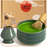 Set Matcha "Menouseki" ciotola Chawan, frustino 120 punte, supporto & cucchiaio